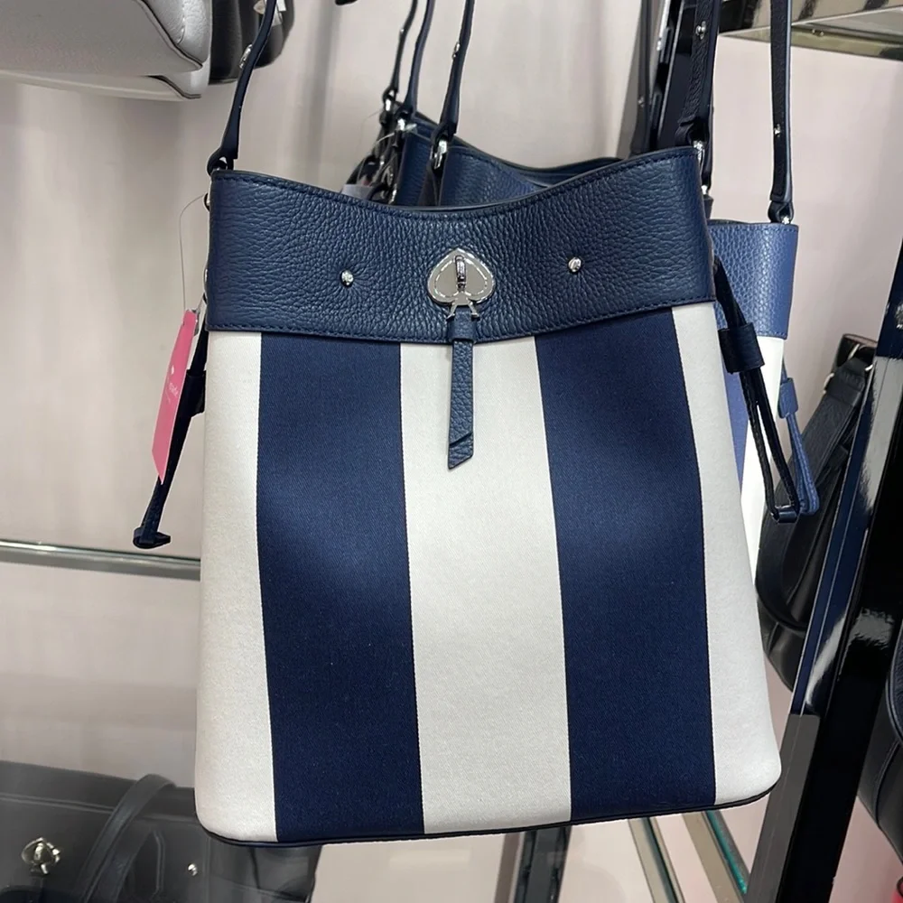 Kate Spade Marti Large Bucket Bag Even Stripe Blazer Blue